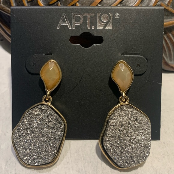 APT9 Gold Tone Druzy Drop Pierced Earrings - Picture 2 of 10